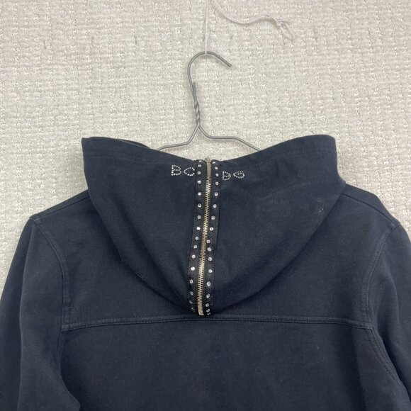 Y2K BCBG Maxazria Black Full Zip Hoodie Sweater Rhinestone Women Sz L Goth Punk - Picture 10 of 13